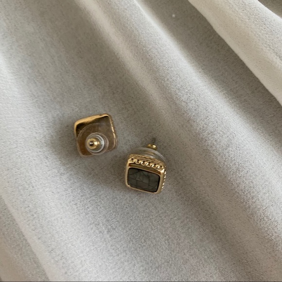 VTG Earth Tone Iridescent Crackle Square Earrings - Picture 6 of 6